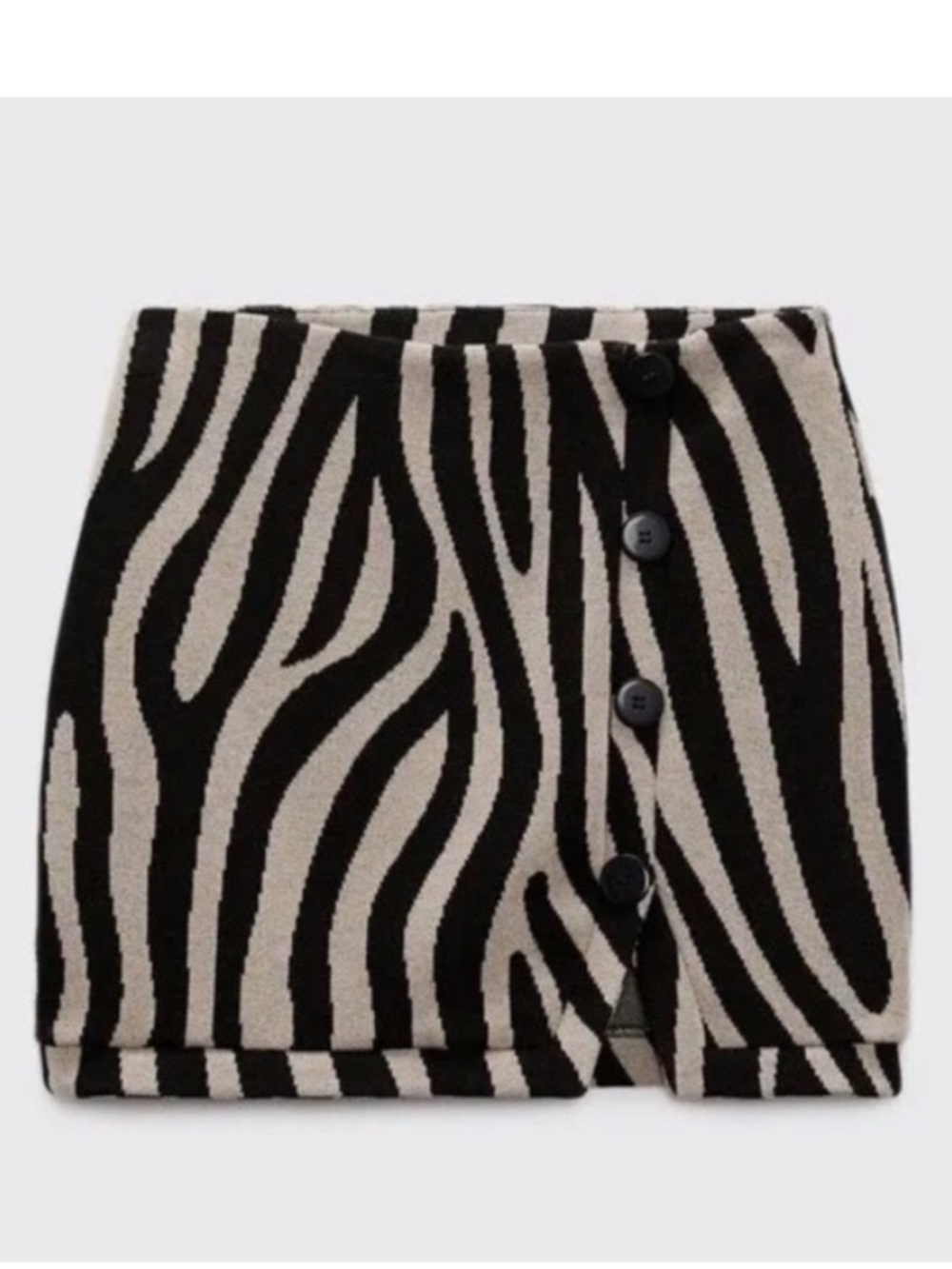 Zara Black and Cream Zebra-Pattern Knit Mini Skirt